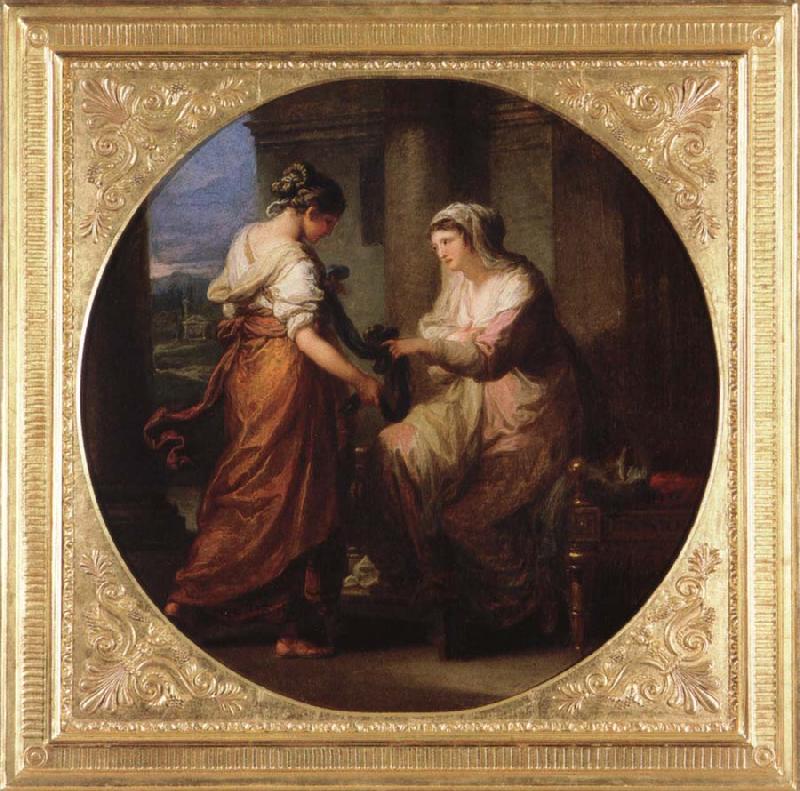 Angelika Kauffmann Elektra gibt ihre Schwester Chyrsothemis ihren Gurtel und die Locken des Orest fur das Grab Des Agamemnon France oil painting art